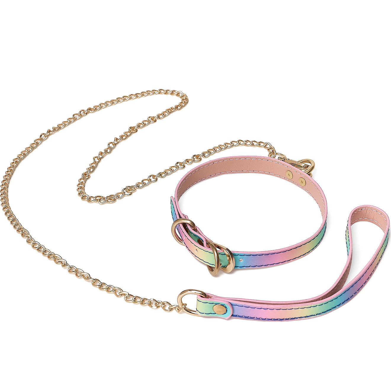 Collar y cadena de sumisión Rainbow Bondage