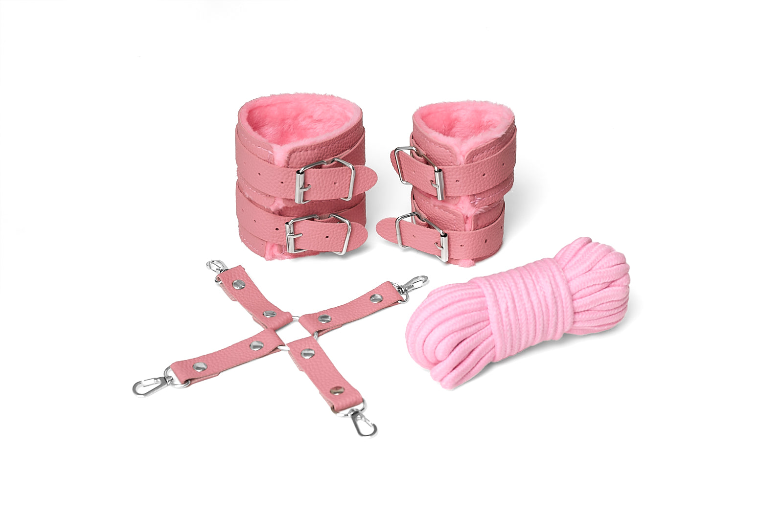 Amarre sensual: Kit de restricción de muñecas y tobillos (Rosado)